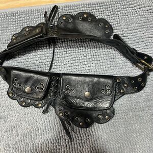 Black Soft Leather Utility Belt Fanny Pack Gothic Steampunk Hip Bag Biker
